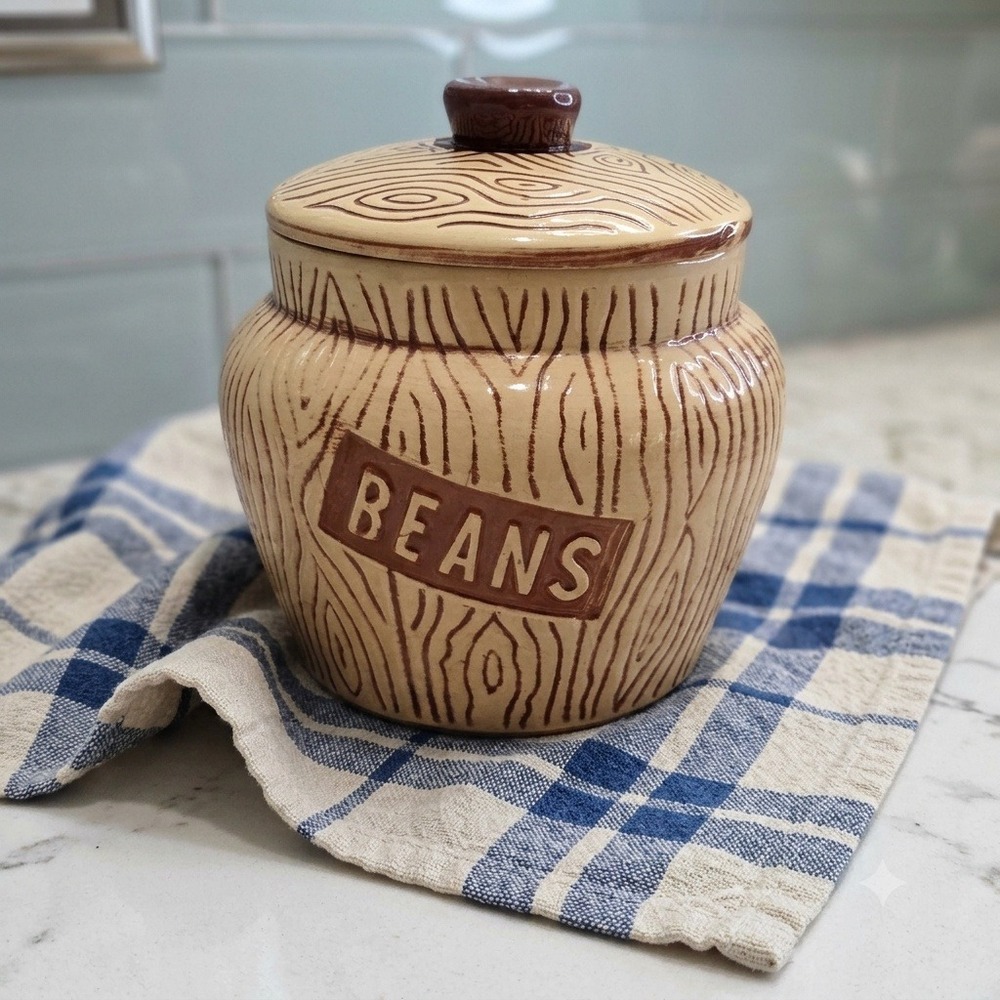 Vintage Watt Oven Ware Wood Grain Bean Pot 618W USA Ceramic Cottagecore